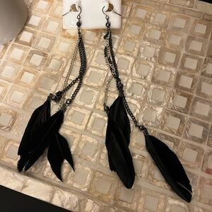 Elegant Black Long Feather Earrings